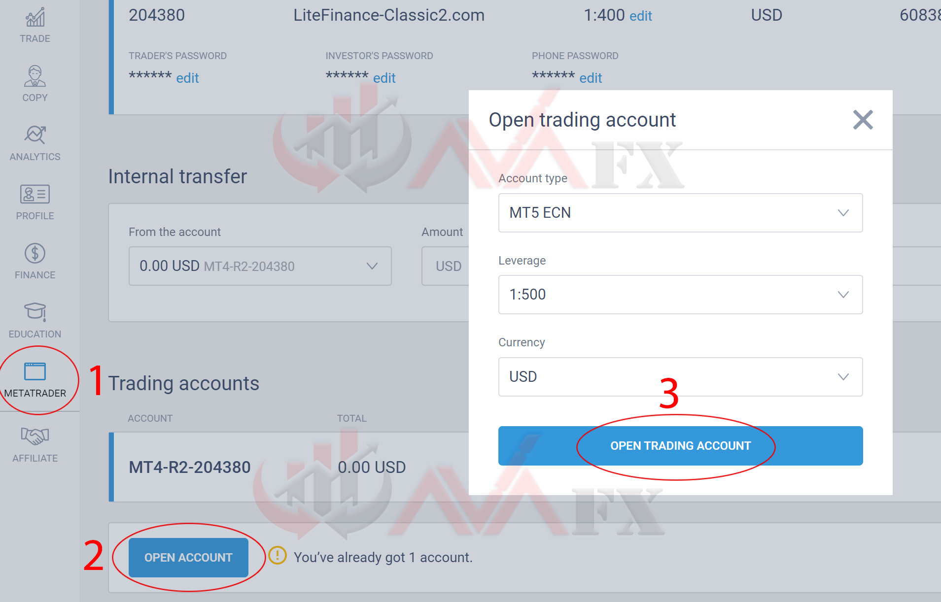 ایجاد حساب Meta Trader
